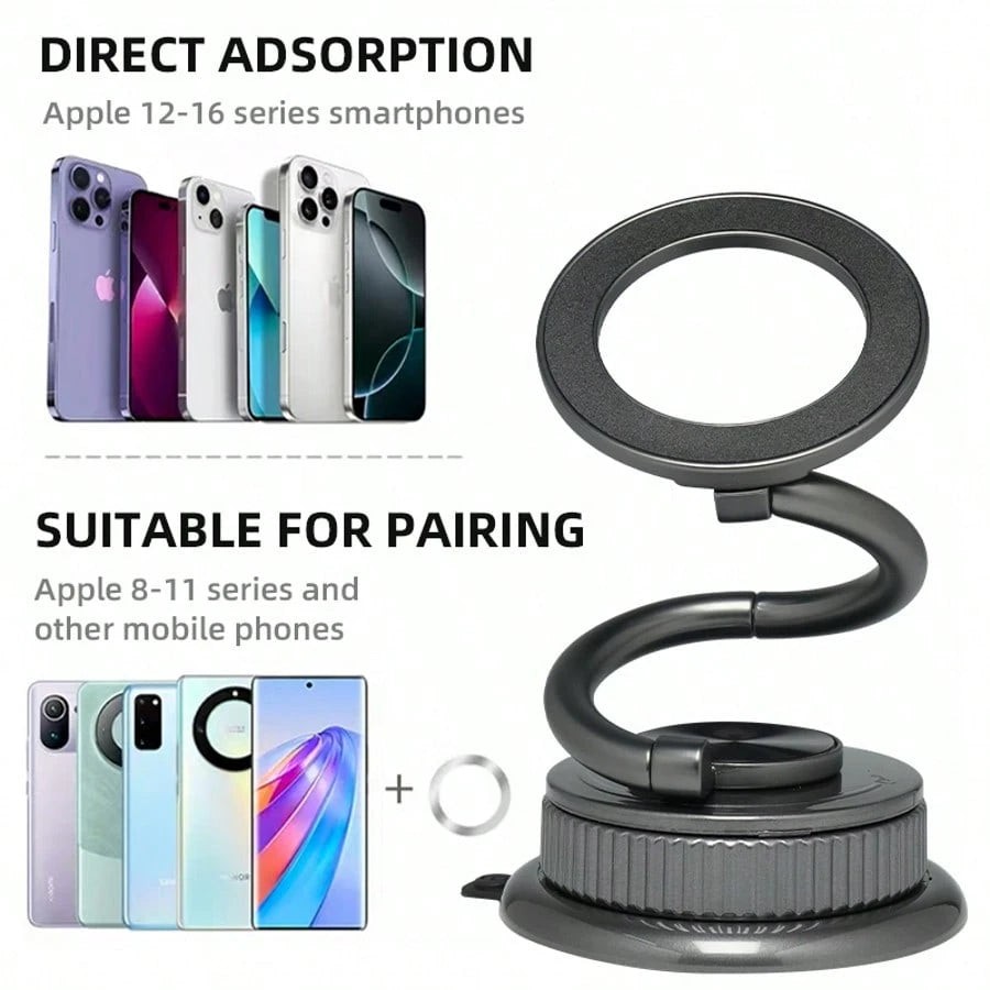 Magnetic Car Phone Mount, 1080° Tri-Axial Foldable Zinc Alloy MagSafe Car Mount, Nano Gel Sticky Dashboard Phone Holder For All MagSafe Compatible Phones
