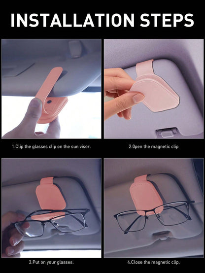 Magnetic Leather Fashion Glasses Clip, Suitable For Car Sun Visor, Eyeglasses Hook Clip, Car Interior Sun Visor Accessories