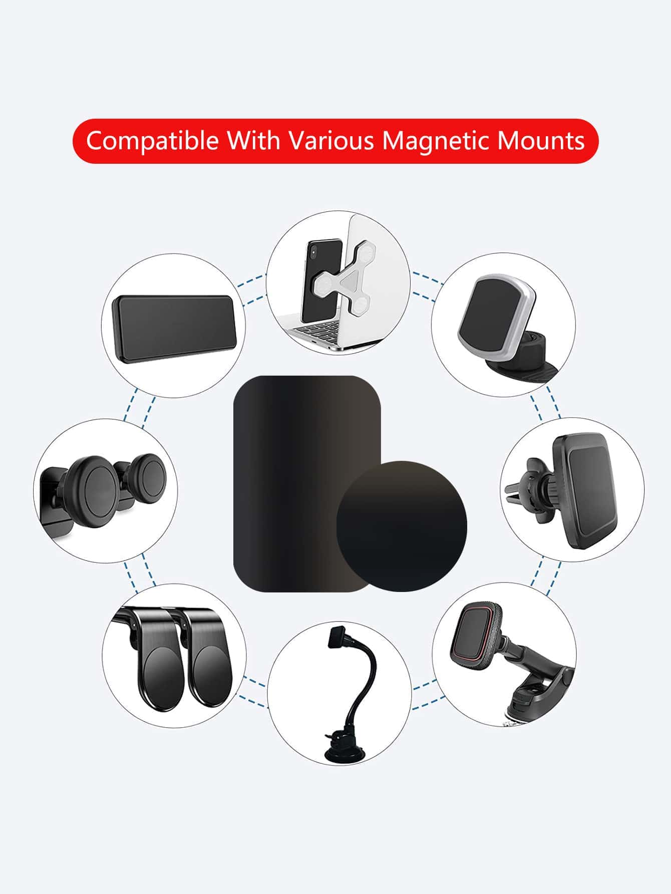 Magnetic Plates Black 16PCS/8PCS/4PCS, Ultra-Thin Stainless Steel Magnetic Stickers, Black Metal Backplate With Strong Adhesive, Phone Case, Supports Wireless Charging, Car Mount, Compatible With Univ