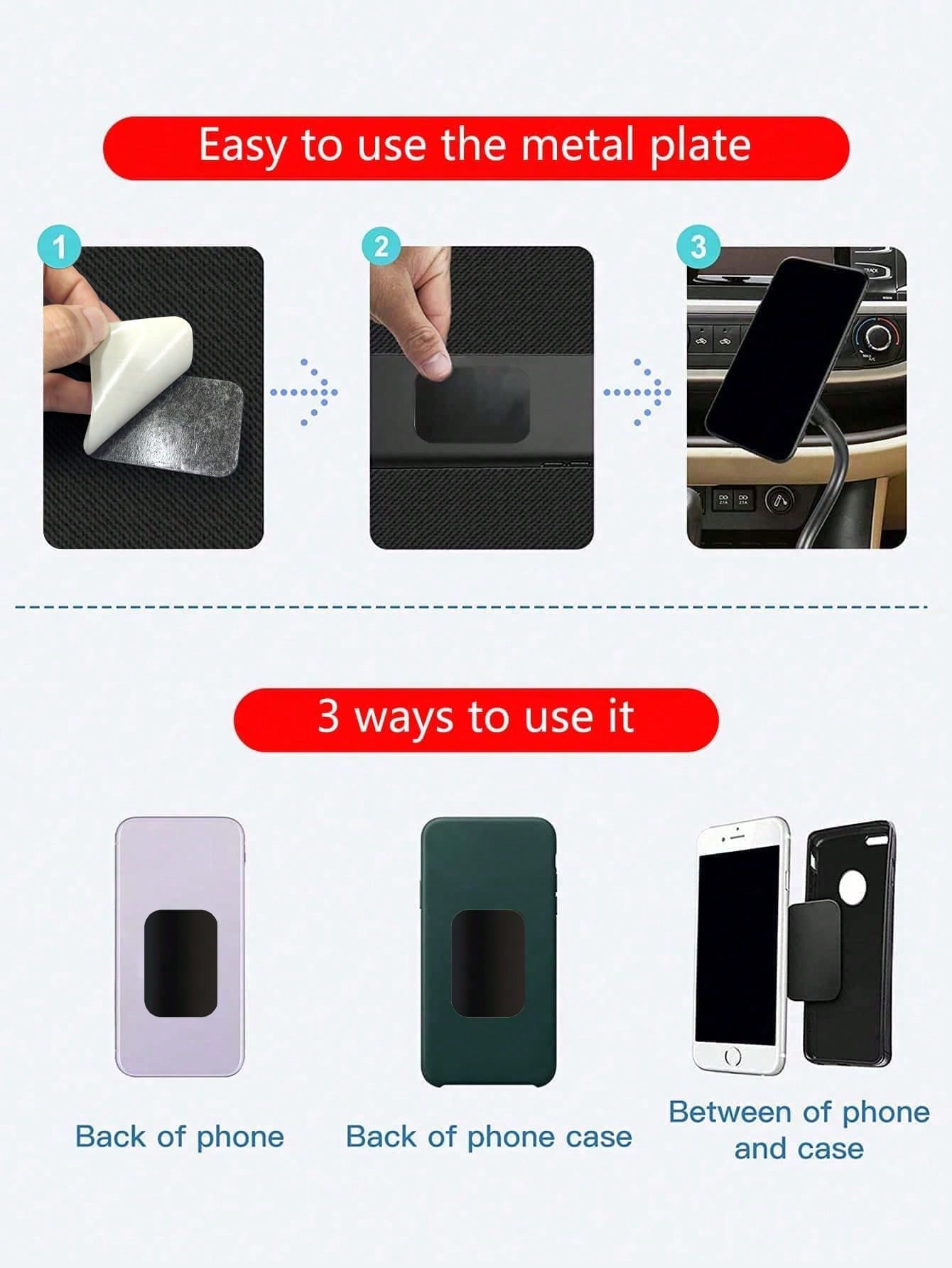 Magnetic Plates Black 16PCS/8PCS/4PCS, Ultra-Thin Stainless Steel Magnetic Stickers, Black Metal Backplate With Strong Adhesive, Phone Case, Supports Wireless Charging, Car Mount, Compatible With Univ