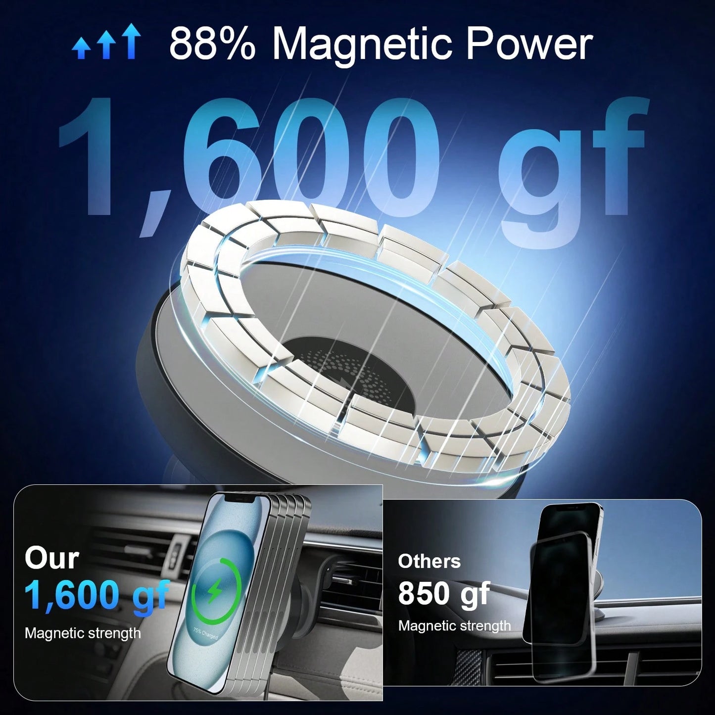 Magnetic Wireless Car Charger, 2 In 1 Fast Charging Magnetic Car Charger Mount Phone Holder For Phone 16 15 14 13 12 Pro Max/Plus/Mini Car Accessories