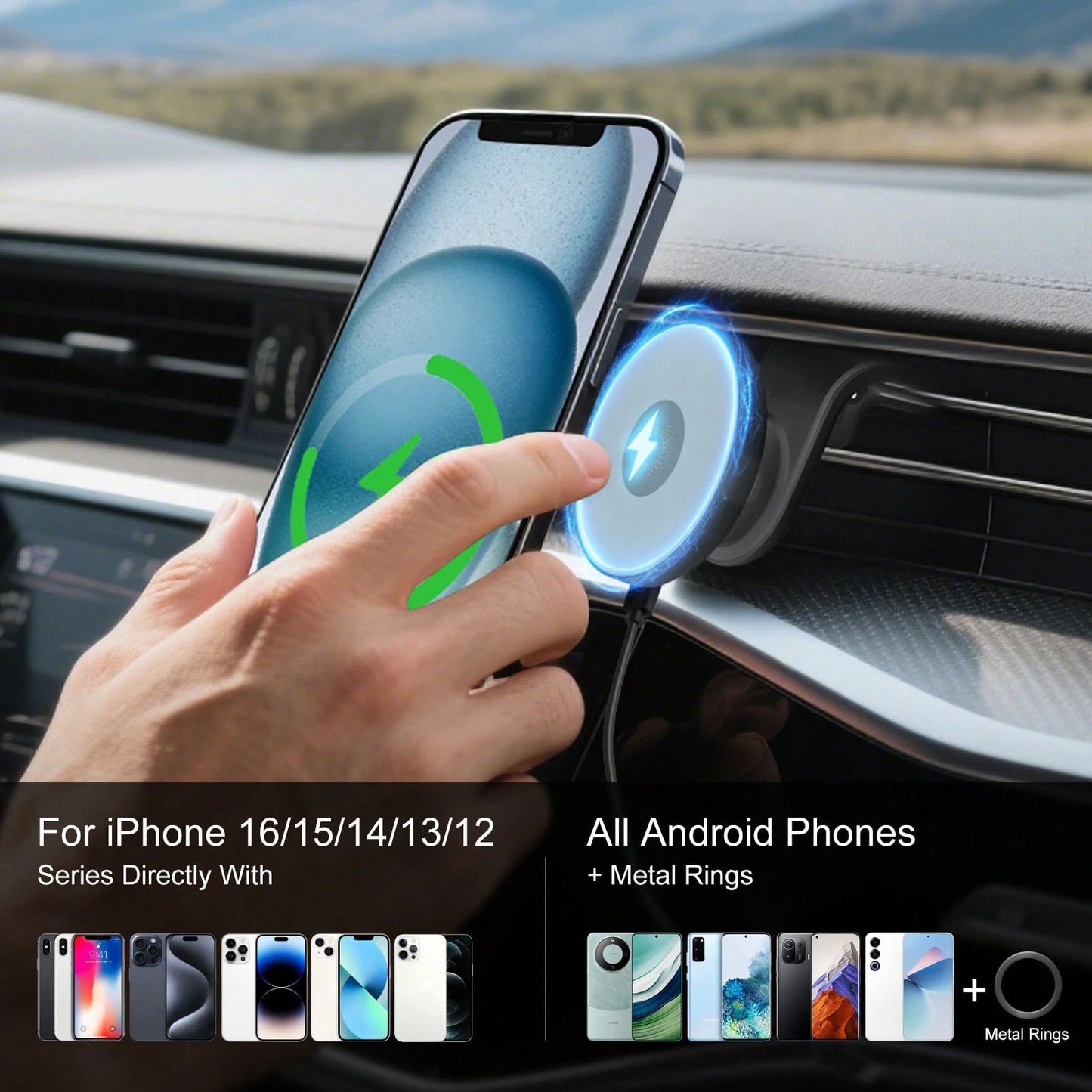Magnetic Wireless Car Charger, 2 In 1 Fast Charging Magnetic Car Charger Mount Phone Holder For Phone 16 15 14 13 12 Pro Max/Plus/Mini Car Accessories