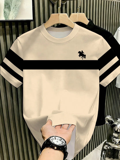 Manfinity Hypemode Men's Classic Striped Horse Logo Apricot T-Shirt