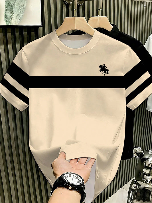 Manfinity Hypemode Men's Classic Striped Horse Logo Apricot T-Shirt