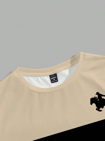 Manfinity Hypemode Men's Classic Striped Horse Logo Apricot T-Shirt