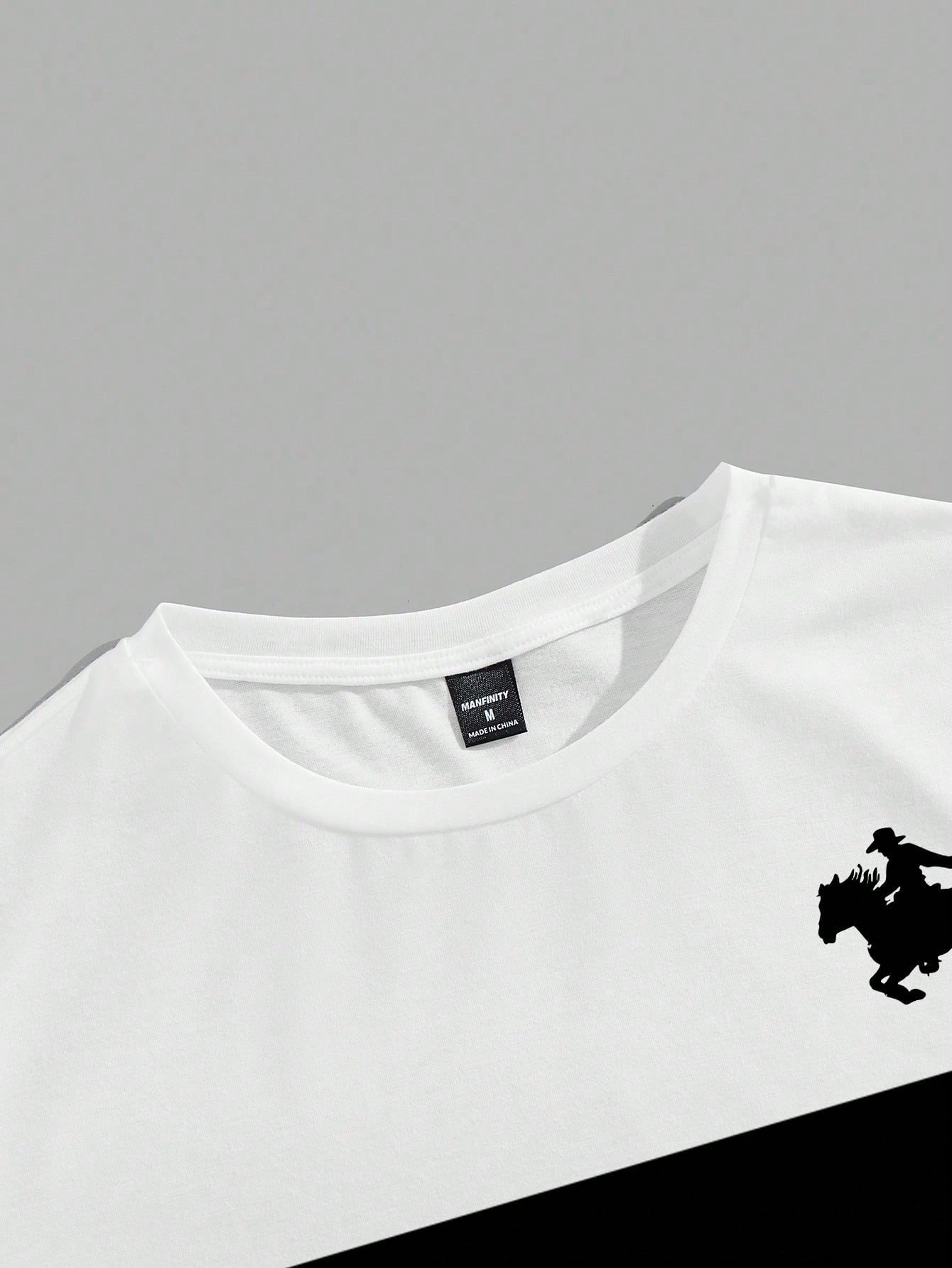 Manfinity Hypemode Men's Classic Striped Horse Logo Apricot T-Shirt