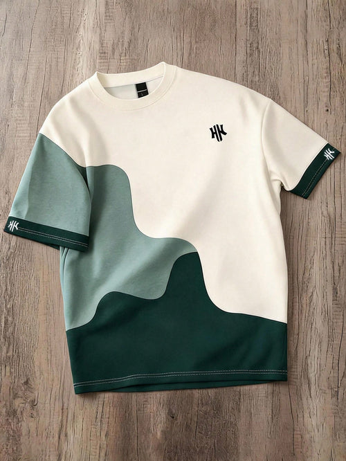 Manfinity Joysei Men's Casual Color Block Print T-Shirt, Suitable For Summer, Outings, School, Friend Gifts