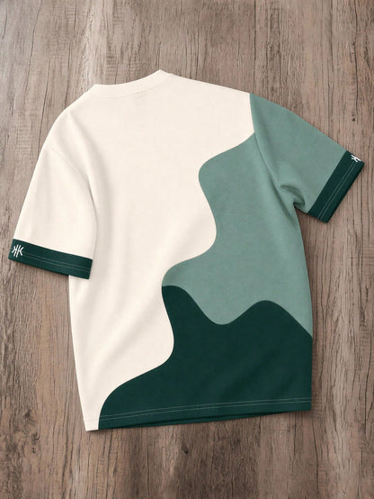 Manfinity Joysei Men's Casual Color Block Print T-Shirt, Suitable For Summer, Outings, School, Friend Gifts