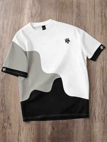 Manfinity Joysei Men's Casual Color Block Print T-Shirt, Suitable For Summer, Outings, School, Friend Gifts
