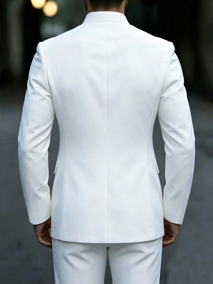 Manfinity Mode Men's Luxurious Frog Button Design Stand Collar Suit Jacket, The Stand Collar Design Provides More Style And Layering, Suitable For Daily Commute, Business, Party And Banquet Wear. This