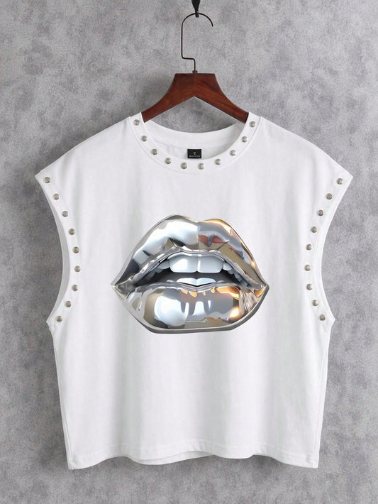 Manfinity ZONE917 Men's Summer Casual Metal Bead Lip Print Cropped Tank Top