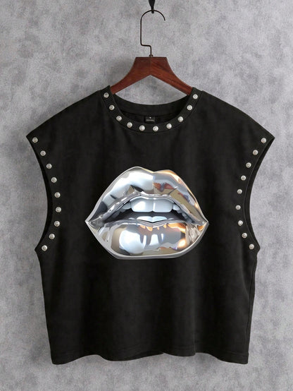 Manfinity ZONE917 Men's Summer Casual Metal Bead Lip Print Cropped Tank Top