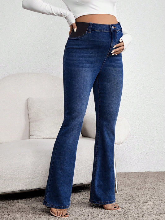 Maternity Flared Pocket Casual Versatile Jeans Women Mom Jeans