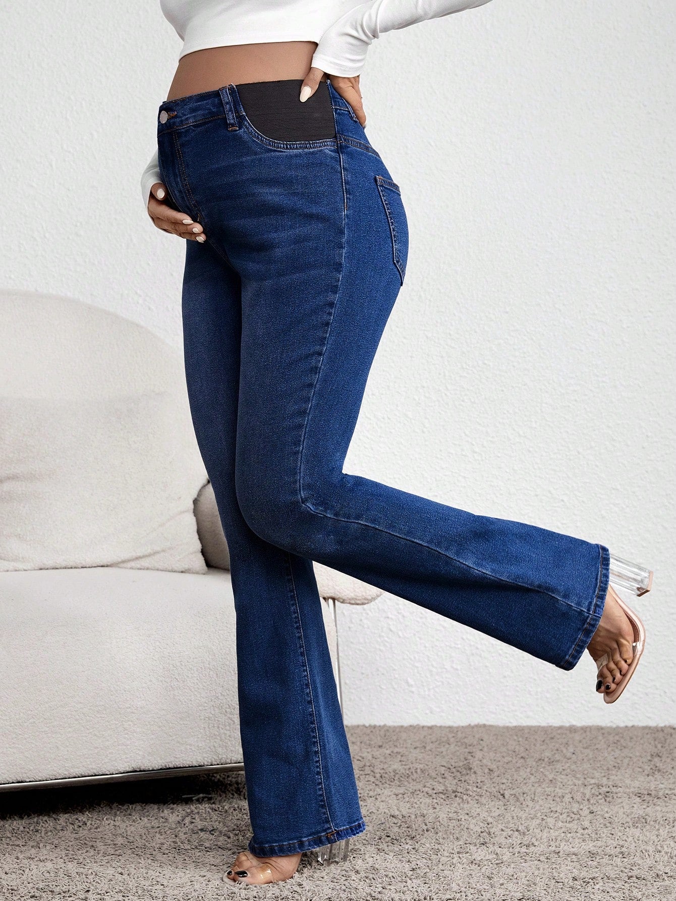 Maternity Flared Pocket Casual Versatile Jeans Women Mom Jeans