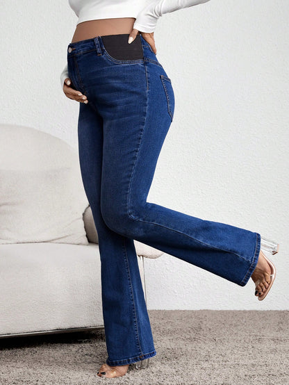 Maternity Flared Pocket Casual Versatile Jeans Women Mom Jeans
