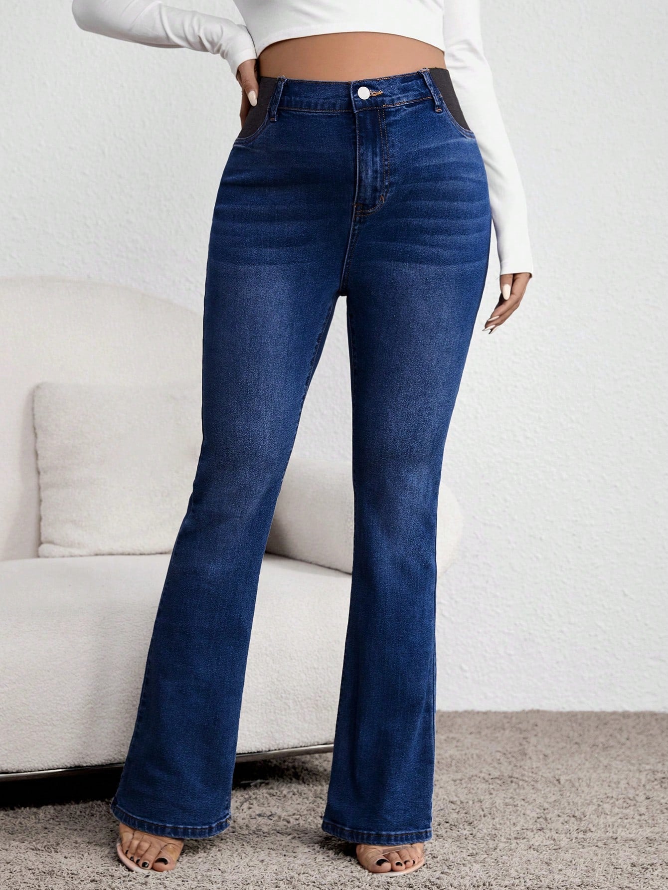 Maternity Flared Pocket Casual Versatile Jeans Women Mom Jeans