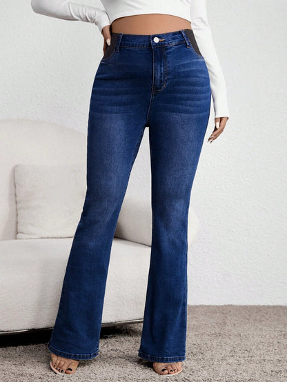 Maternity Flared Pocket Casual Versatile Jeans Women Mom Jeans