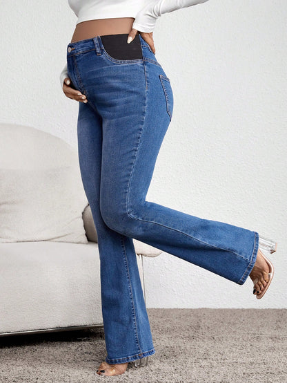 Maternity Flared Pocket Casual Versatile Jeans Women Mom Jeans