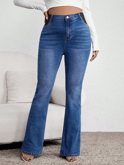 Maternity Flared Pocket Casual Versatile Jeans Women Mom Jeans