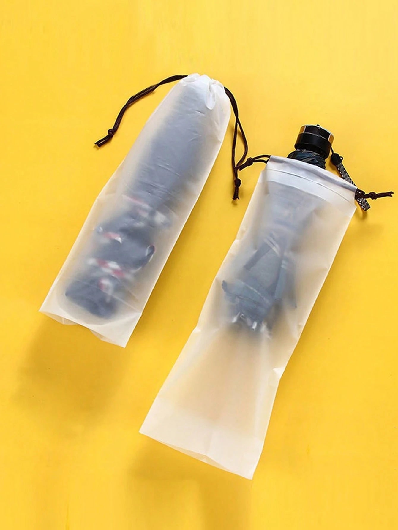 Matte Transparent Plastic Reusable Drawstring Umbrella Storage Bag, Portable Umbrella Storage Cover (Assorted Cord Colors)