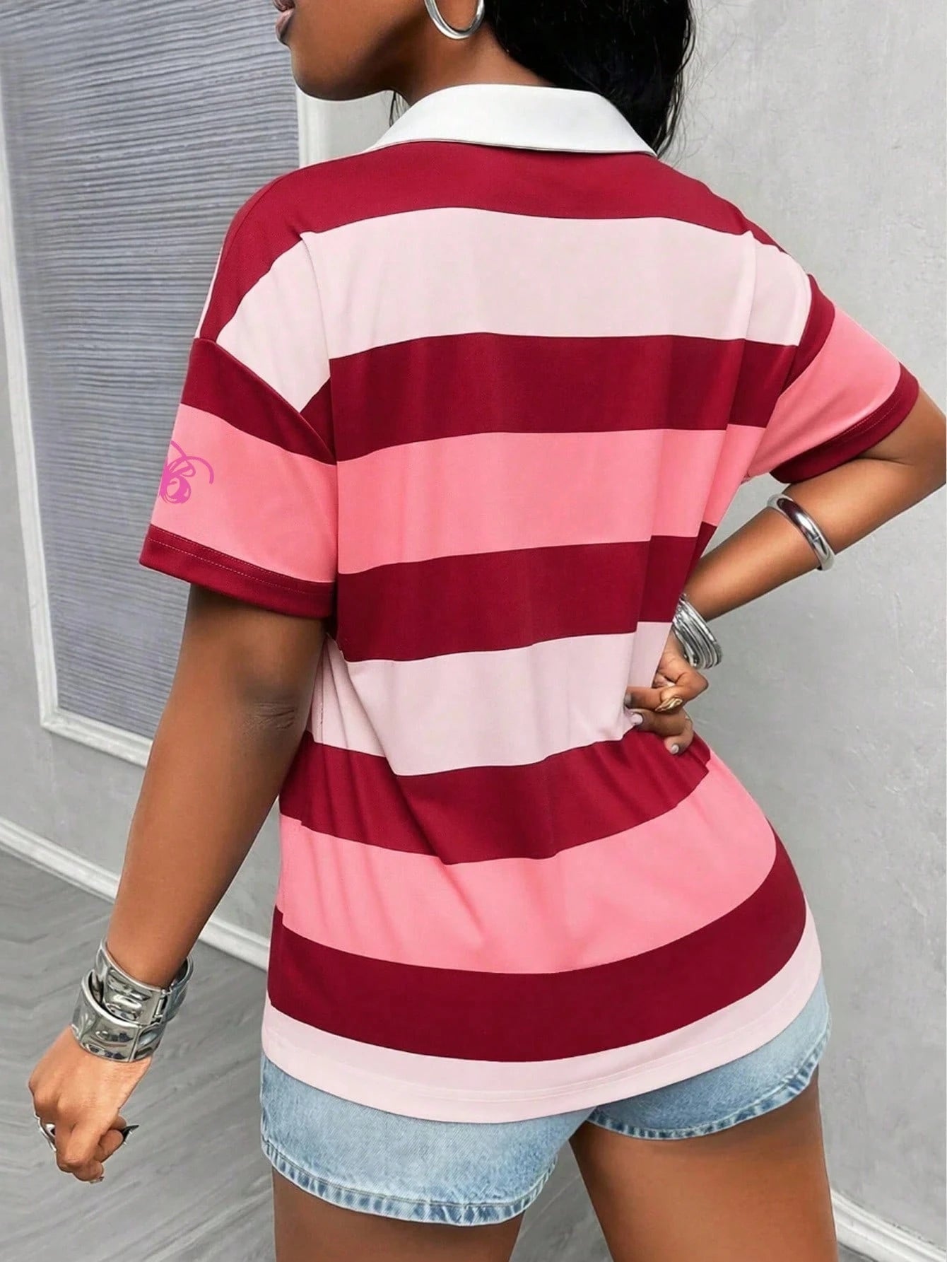 Maweii Women's Sweet And Edgy Casual Vacation Simple Romantic Lapel Short-Sleeve T-Shirt