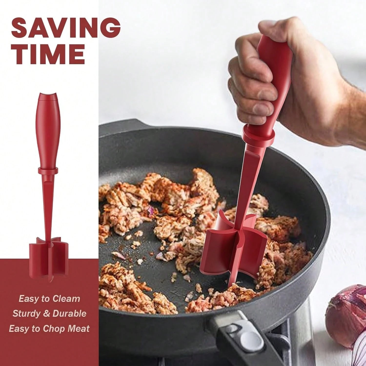 Meat Chopper, Upgrade Hamburger Smasher, Premium Heat Resistant Meat Masher For Ground Beef, Ground Turkey And More, Non Stick Mix Grinder-Red