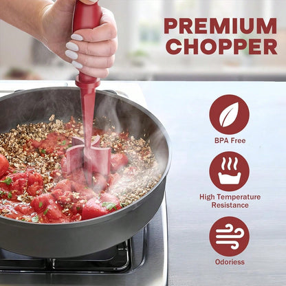 Meat Chopper, Upgrade Hamburger Smasher, Premium Heat Resistant Meat Masher For Ground Beef, Ground Turkey And More, Non Stick Mix Grinder-Red