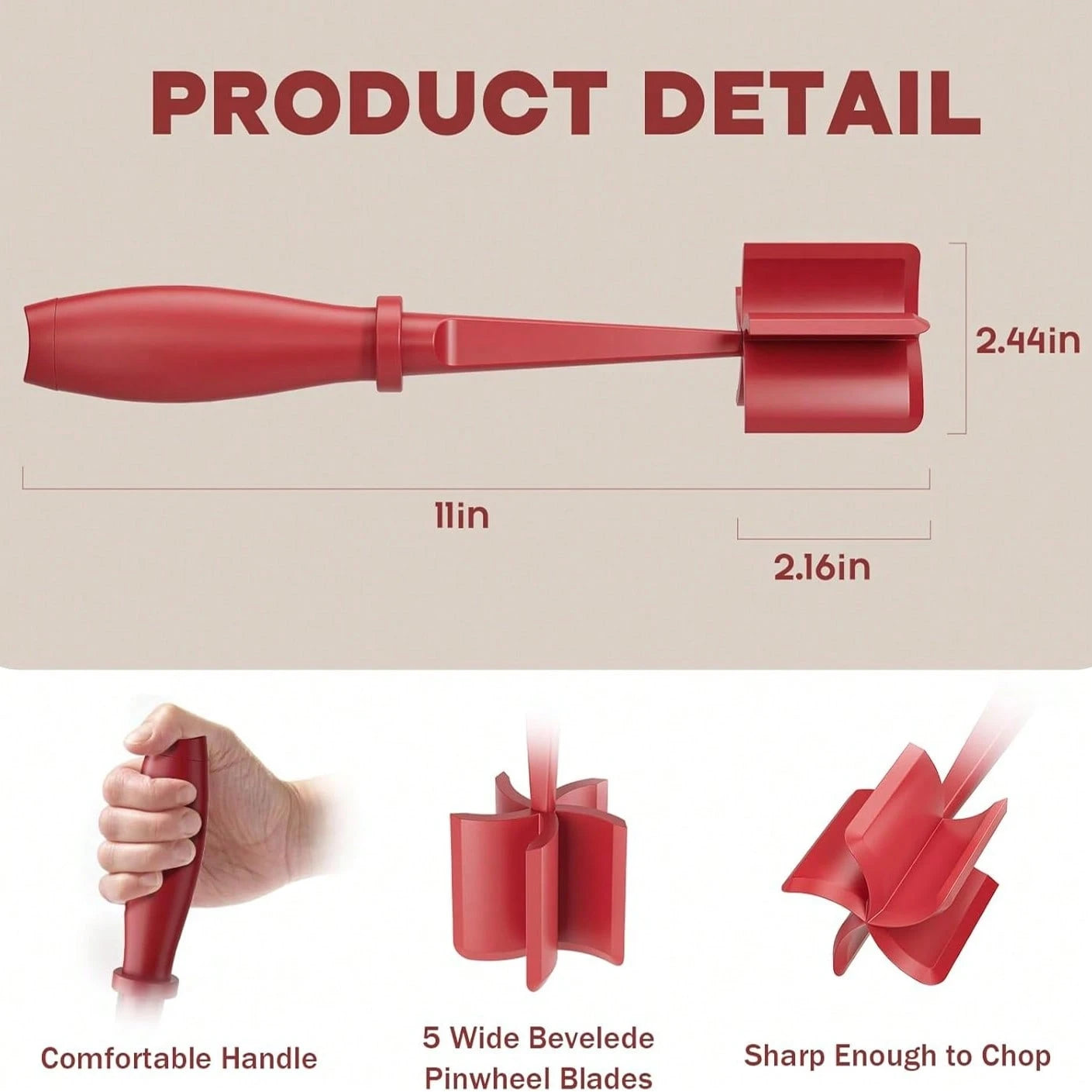 Meat Chopper, Upgrade Hamburger Smasher, Premium Heat Resistant Meat Masher For Ground Beef, Ground Turkey And More, Non Stick Mix Grinder-Red