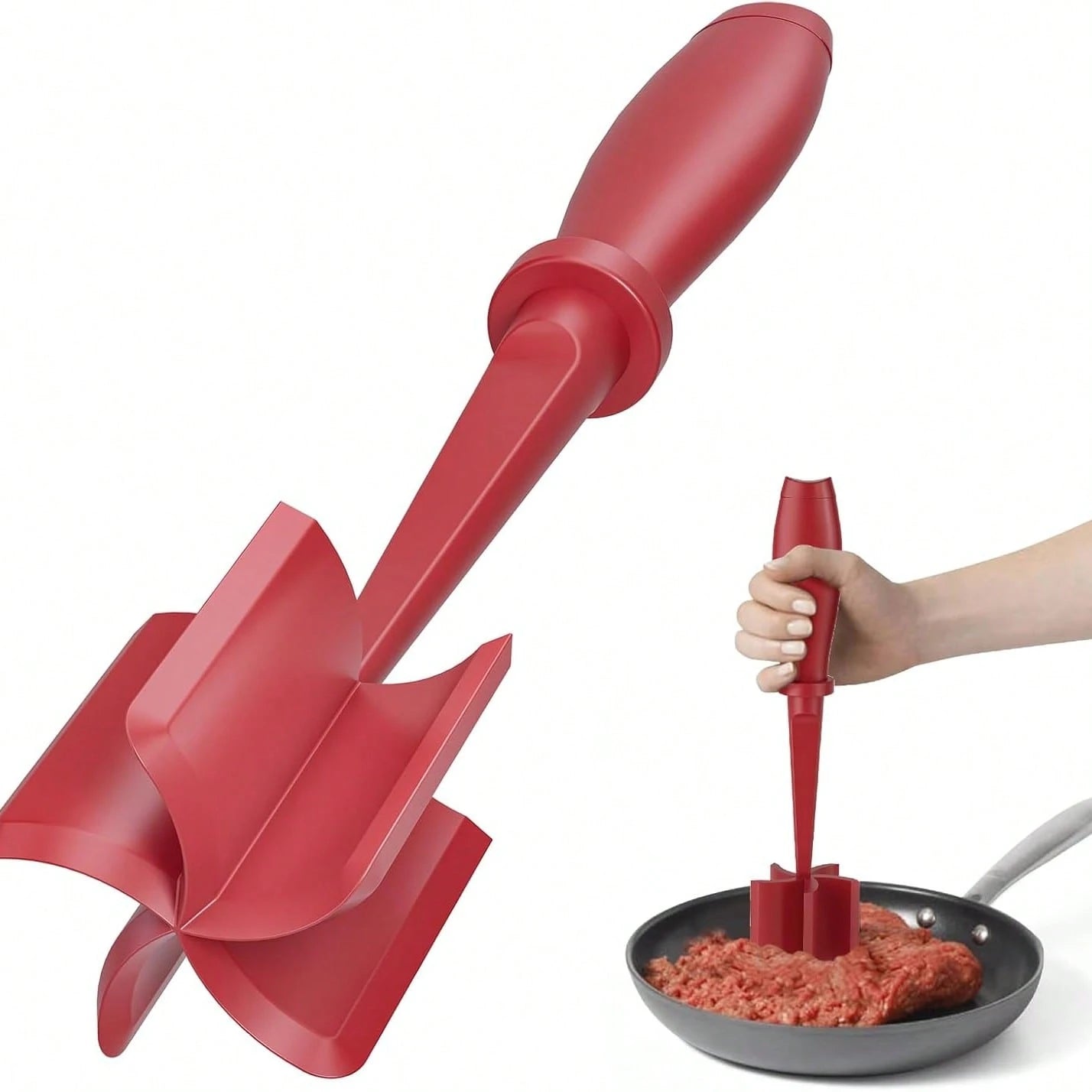 Meat Chopper, Upgrade Hamburger Smasher, Premium Heat Resistant Meat Masher For Ground Beef, Ground Turkey And More, Non Stick Mix Grinder-Red