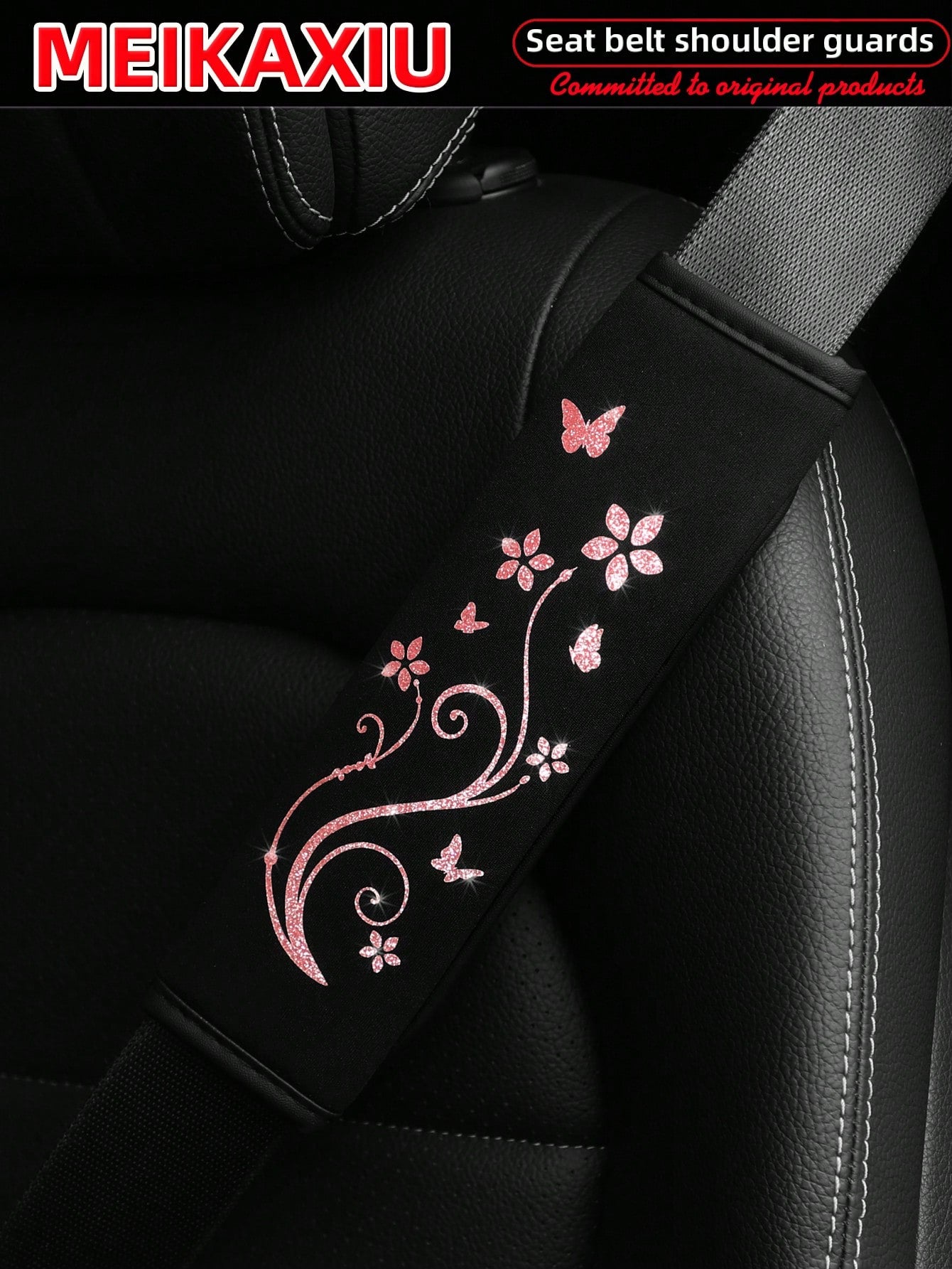 MEIKAXIU 1pc/2pcs Breathable Fabric Shiny Butterfly Blingbling Soft Car Seat Belt Covers, Decoration To Prevent Tightness, Relieve Pressure, Comfortable Car Interior Accessories, For Women