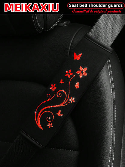 MEIKAXIU 1pc/2pcs Breathable Fabric Shiny Butterfly Blingbling Soft Car Seat Belt Covers, Decoration To Prevent Tightness, Relieve Pressure, Comfortable Car Interior Accessories, For Women