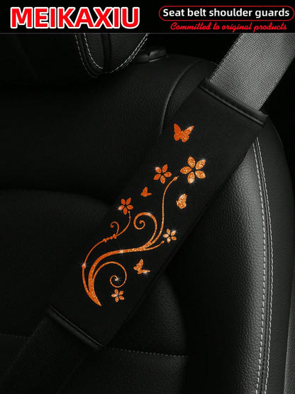 MEIKAXIU 1pc/2pcs Breathable Fabric Shiny Butterfly Blingbling Soft Car Seat Belt Covers, Decoration To Prevent Tightness, Relieve Pressure, Comfortable Car Interior Accessories, For Women
