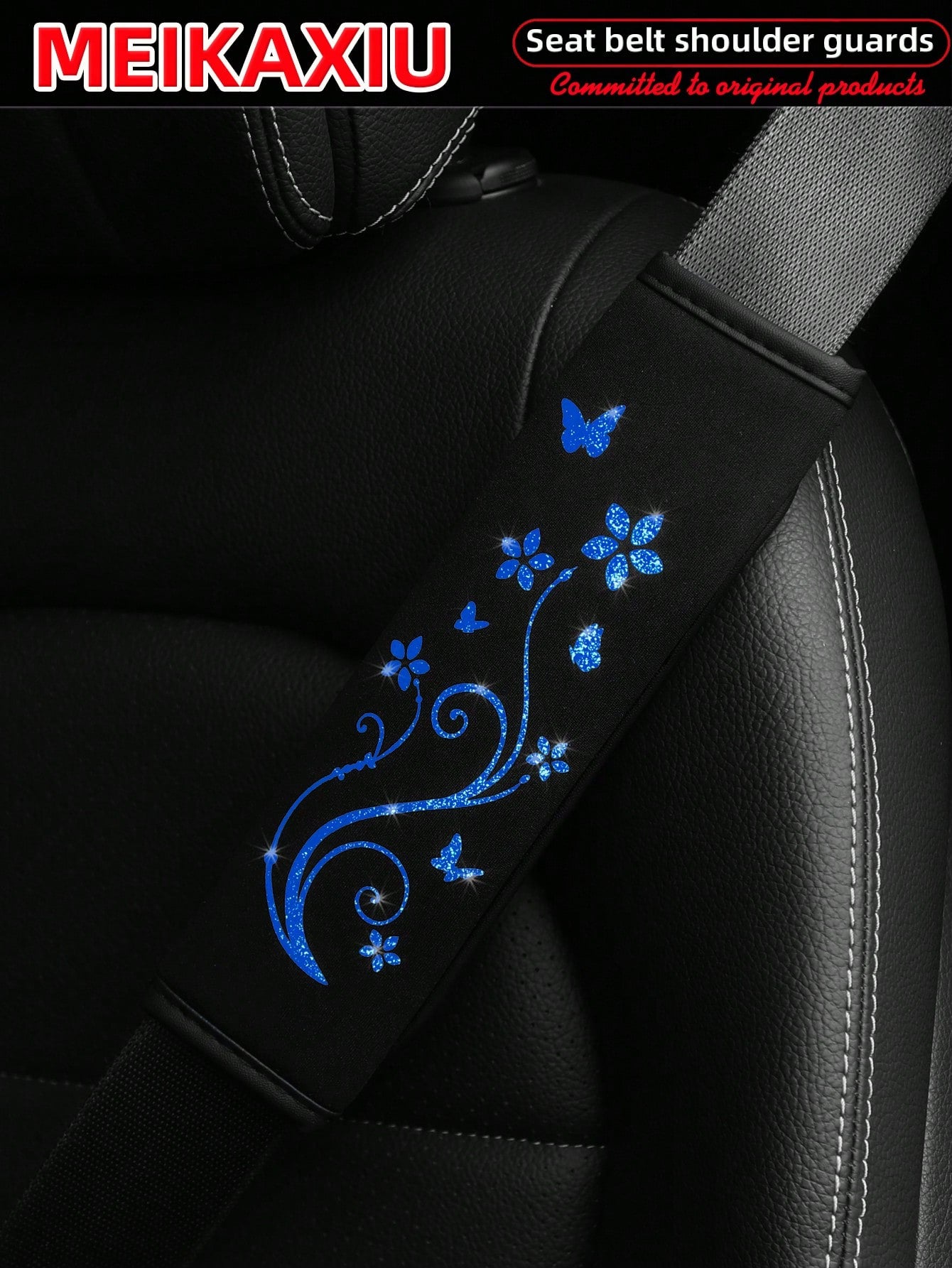 MEIKAXIU 1pc/2pcs Breathable Fabric Shiny Butterfly Blingbling Soft Car Seat Belt Covers, Decoration To Prevent Tightness, Relieve Pressure, Comfortable Car Interior Accessories, For Women