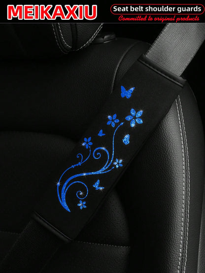 MEIKAXIU 1pc/2pcs Breathable Fabric Shiny Butterfly Blingbling Soft Car Seat Belt Covers, Decoration To Prevent Tightness, Relieve Pressure, Comfortable Car Interior Accessories, For Women