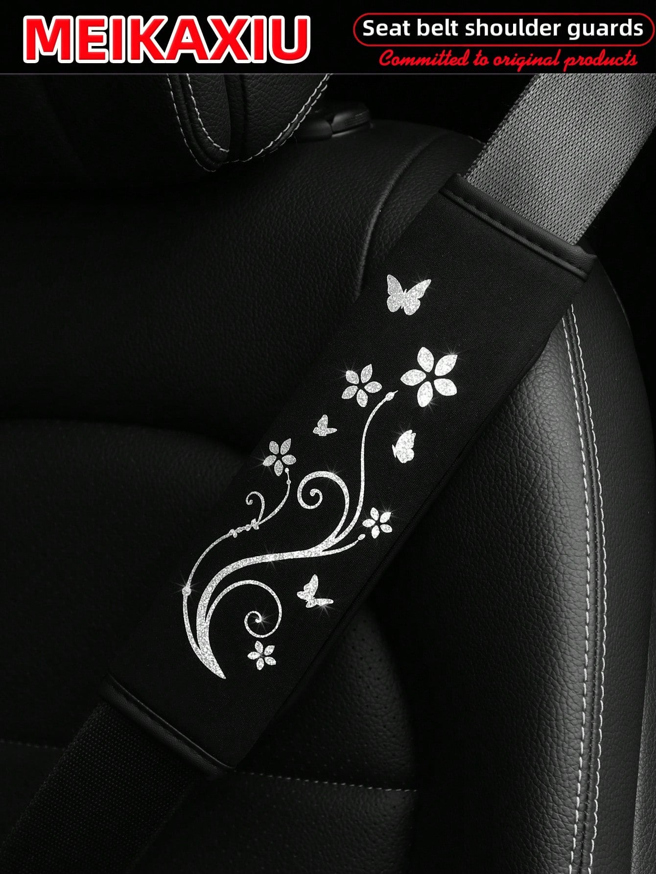 MEIKAXIU 1pc/2pcs Breathable Fabric Shiny Butterfly Blingbling Soft Car Seat Belt Covers, Decoration To Prevent Tightness, Relieve Pressure, Comfortable Car Interior Accessories, For Women