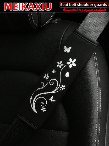 MEIKAXIU 1pc/2pcs Breathable Fabric Shiny Butterfly Blingbling Soft Car Seat Belt Covers, Decoration To Prevent Tightness, Relieve Pressure, Comfortable Car Interior Accessories, For Women