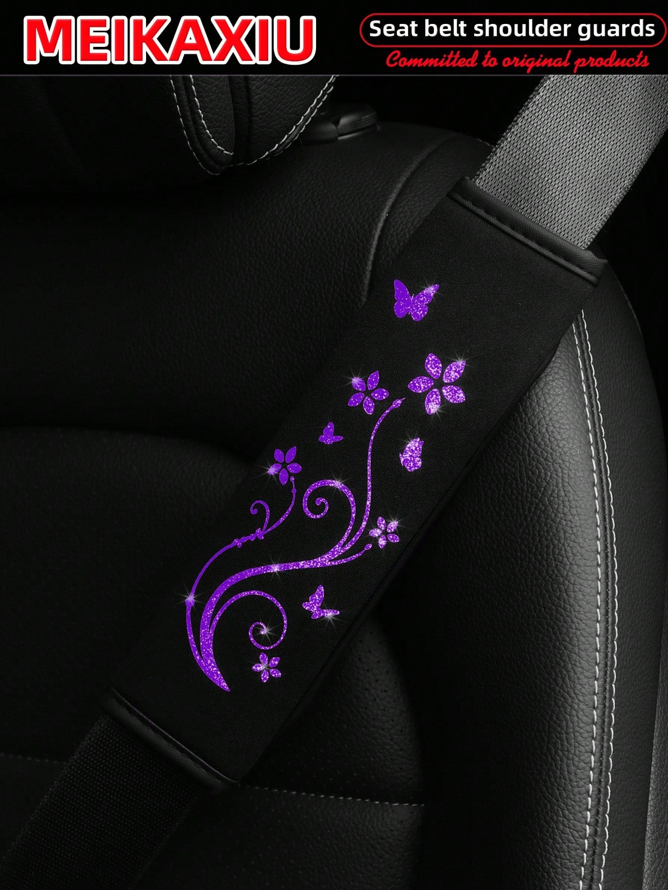 MEIKAXIU 1pc/2pcs Breathable Fabric Shiny Butterfly Blingbling Soft Car Seat Belt Covers, Decoration To Prevent Tightness, Relieve Pressure, Comfortable Car Interior Accessories, For Women