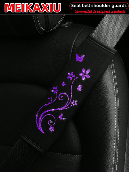 MEIKAXIU 1pc/2pcs Breathable Fabric Shiny Butterfly Blingbling Soft Car Seat Belt Covers, Decoration To Prevent Tightness, Relieve Pressure, Comfortable Car Interior Accessories, For Women