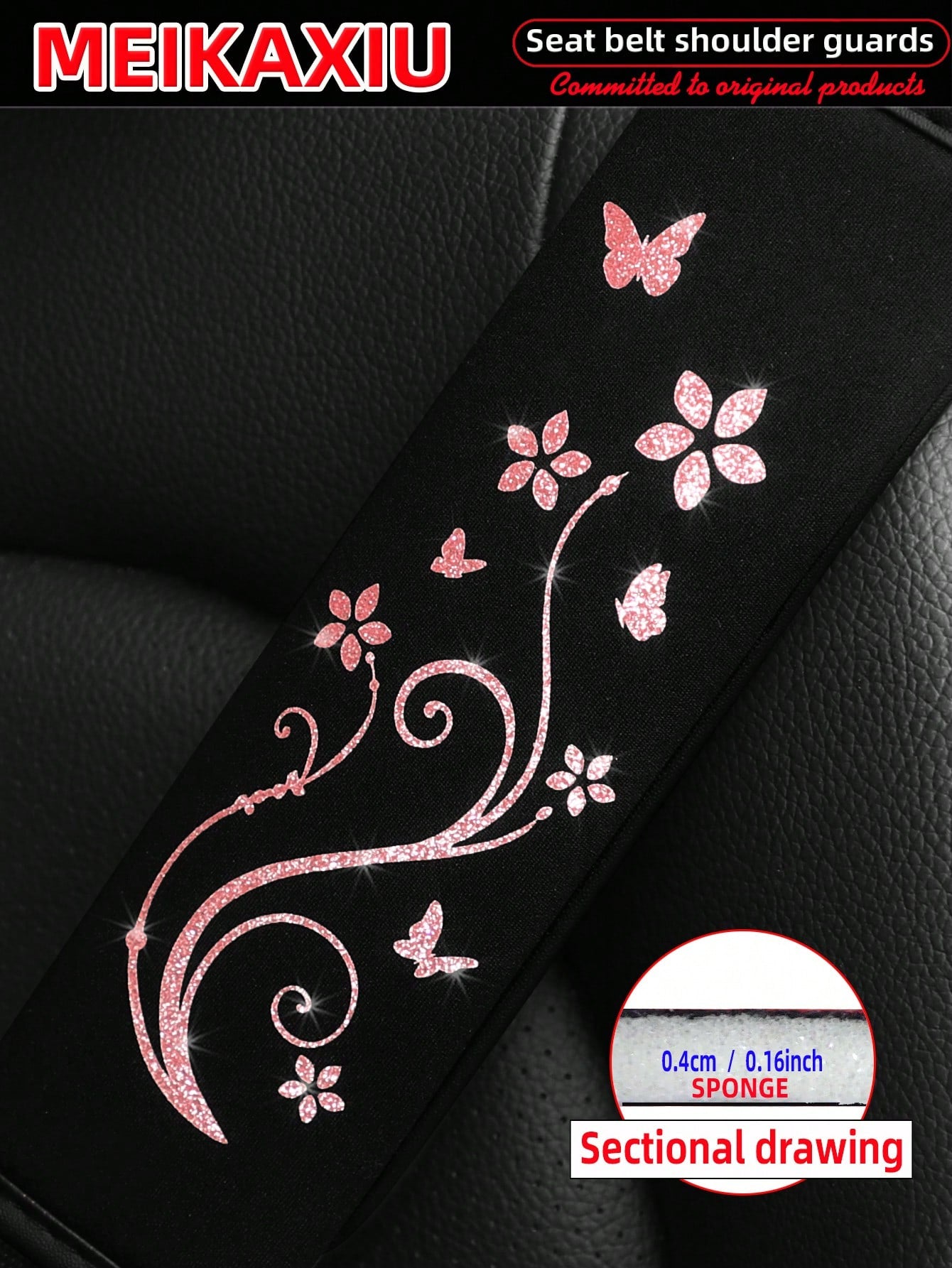 MEIKAXIU 1pc/2pcs Breathable Fabric Shiny Butterfly Blingbling Soft Car Seat Belt Covers, Decoration To Prevent Tightness, Relieve Pressure, Comfortable Car Interior Accessories, For Women