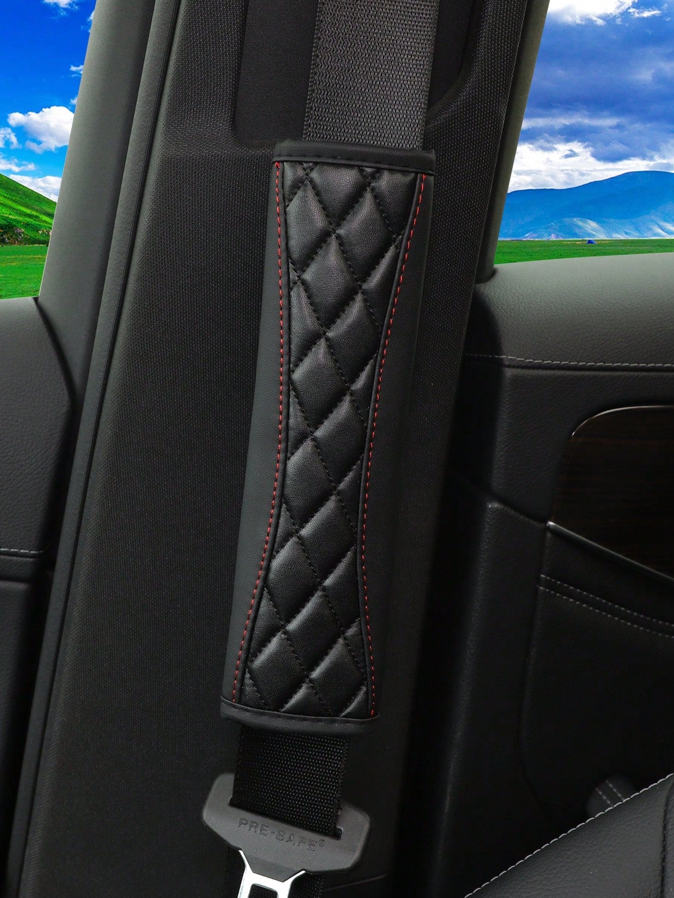 MEIKAXIU 1pc 3D Embroidery Faux Sheepskin Seat Belt Shoulder Pad For Car, Comfortable Pressure Relief And Anti-Rub