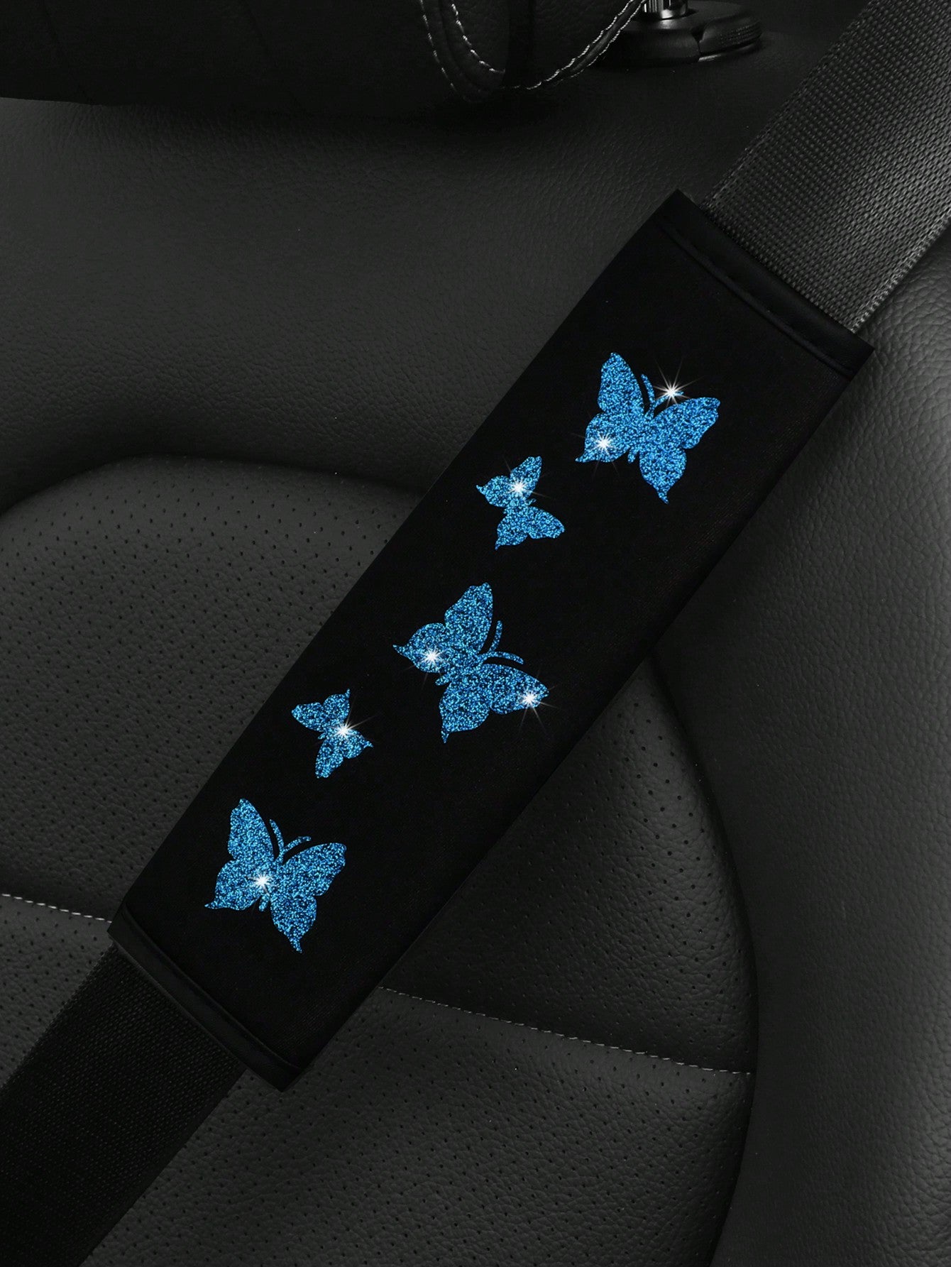MEIKAXIU 1pc Flashy Pink Butterfly Bling Fabric Car Seat-Belt Shoulder Pad Cover For Comfortable Anti-Pressure And Anti-Chafing,Car Accessories Women