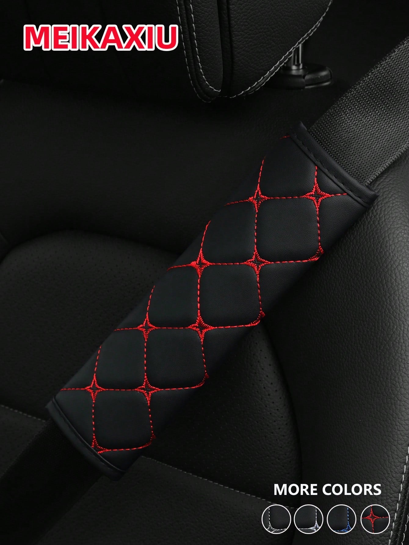 MEIKAXIU 1pc PU Leather Plaid Embroidered Car Belt Cover, Comfortable Seat Belt Shoulder Pad, Universal For Car, Truck, SUV, 4 Seasons Use For Men And Women