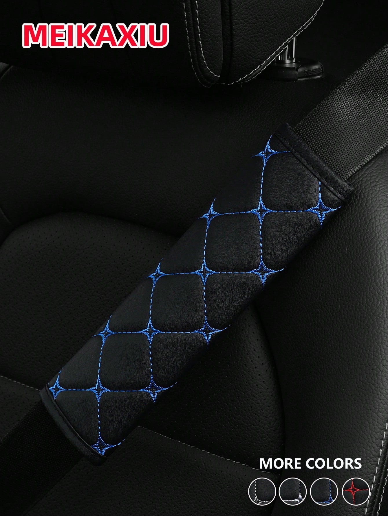 MEIKAXIU 1pc PU Leather Plaid Embroidered Car Belt Cover, Comfortable Seat Belt Shoulder Pad, Universal For Car, Truck, SUV, 4 Seasons Use For Men And Women