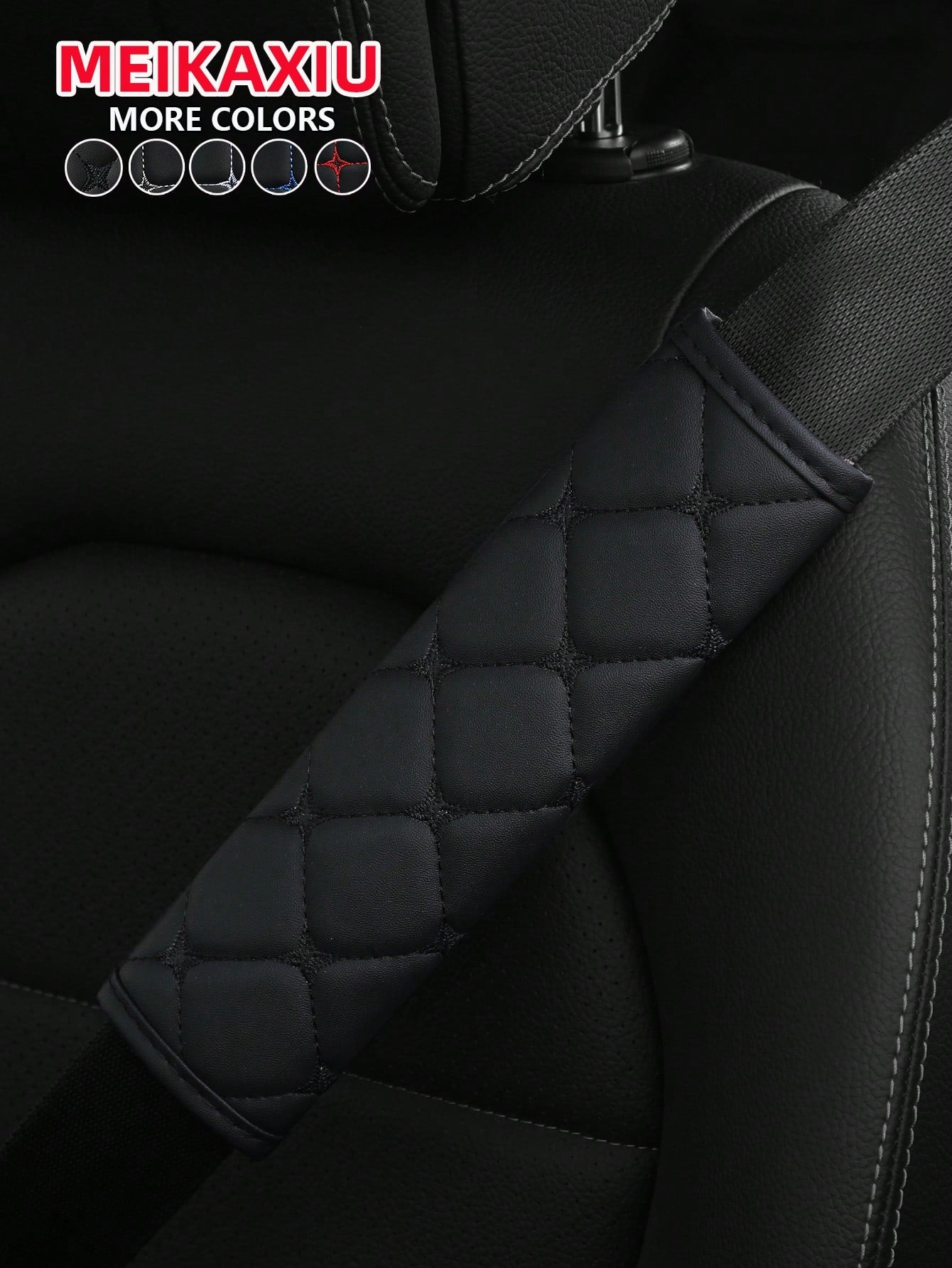 MEIKAXIU 1pc PU Leather Plaid Embroidered Car Belt Cover, Comfortable Seat Belt Shoulder Pad, Universal For Car, Truck, SUV, 4 Seasons Use For Men And Women