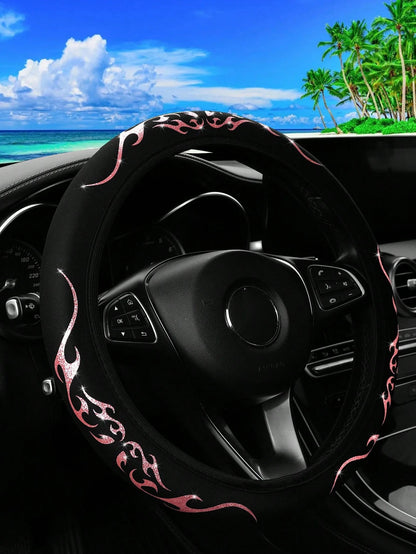 MEIKAXIU 1pc Sparkling Bling-Bling Flame Patterned Dynamic Textile Waterproof & Anti-Slip Car Steering Wheel Cover, Suitable For 14.5-15 Inches Car Accessories