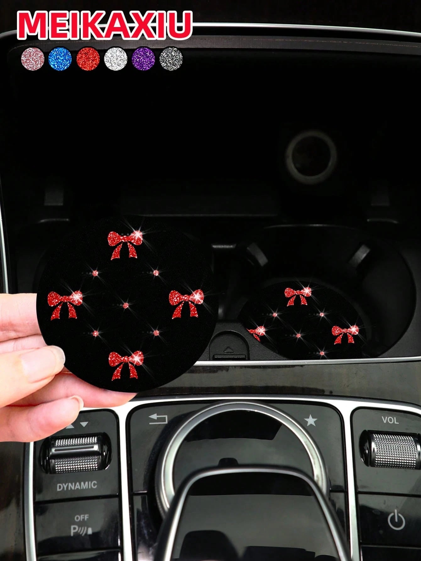 MEIKAXIU 2pcs Sparkling Bowknot Blingbling Pair, Cute Pink Car Cup Holder Coaster, Non-Slip Car Interior Accessories For Girls