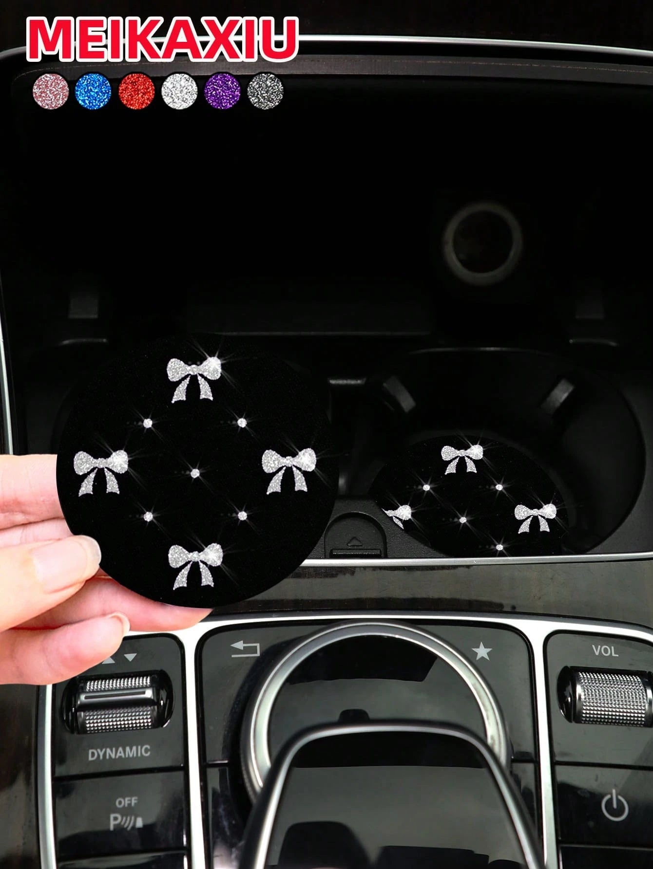 MEIKAXIU 2pcs Sparkling Bowknot Blingbling Pair, Cute Pink Car Cup Holder Coaster, Non-Slip Car Interior Accessories For Girls