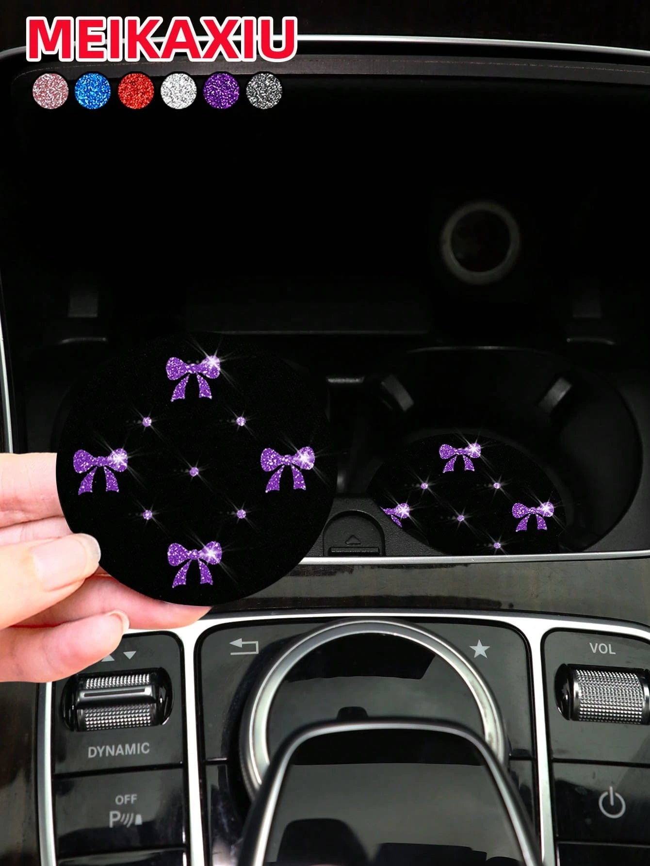 MEIKAXIU 2pcs Sparkling Bowknot Blingbling Pair, Cute Pink Car Cup Holder Coaster, Non-Slip Car Interior Accessories For Girls