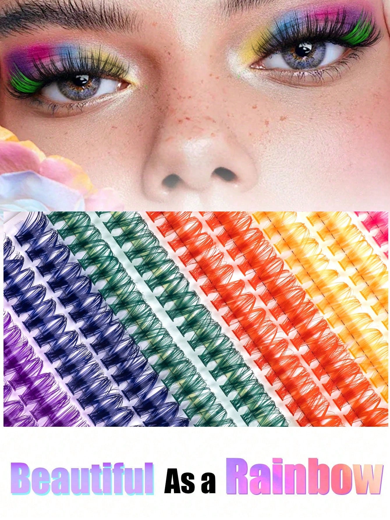 MEM 240Pcs 14mm Rainbow D-Curl Colored Lash Clusters With 6 Mixed Shades, Soft Lightweight Reusable Segmented False Eyelashes. Suitable For Beginners To Use At Home Or Travel, Perfect For Daily, Party