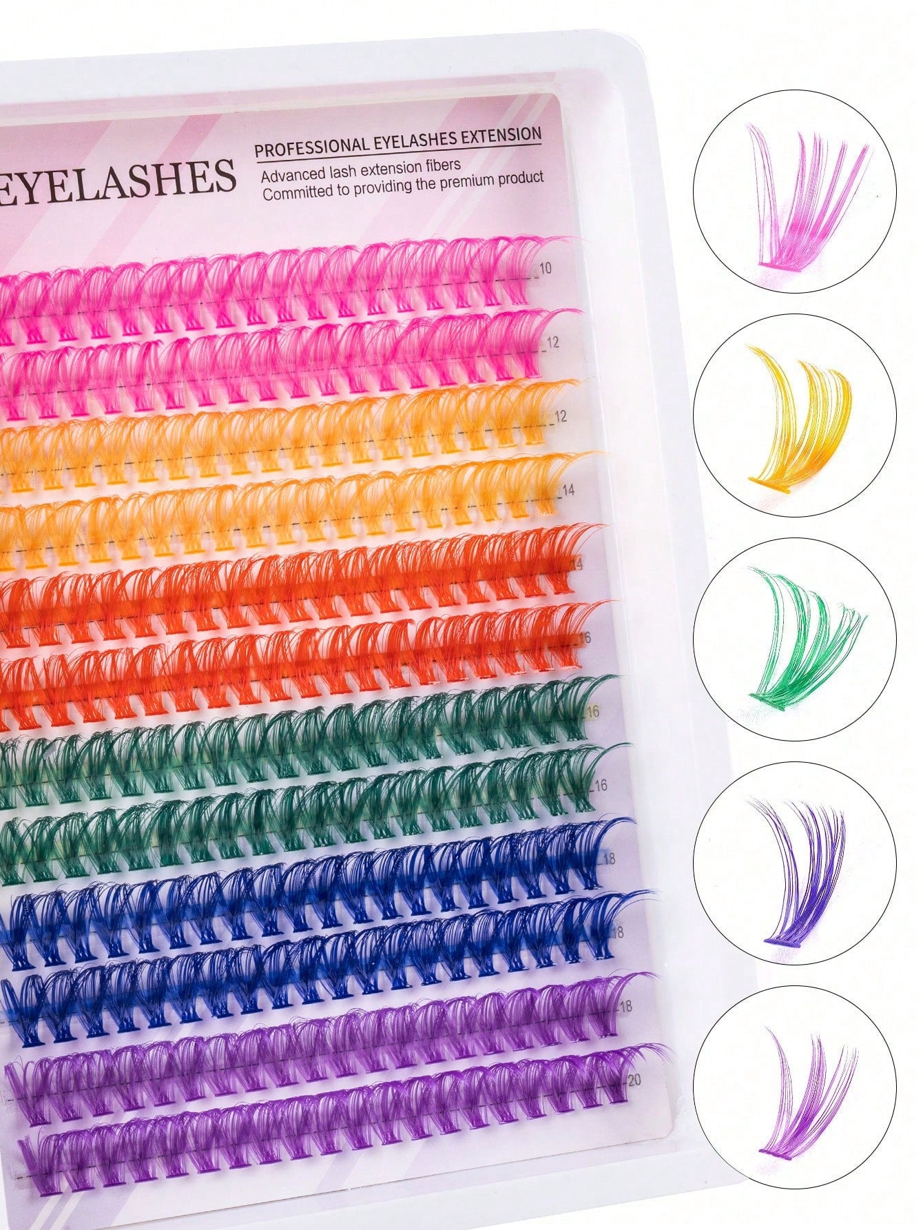 MEM 240Pcs 14mm Rainbow D-Curl Colored Lash Clusters With 6 Mixed Shades, Soft Lightweight Reusable Segmented False Eyelashes. Suitable For Beginners To Use At Home Or Travel, Perfect For Daily, Party